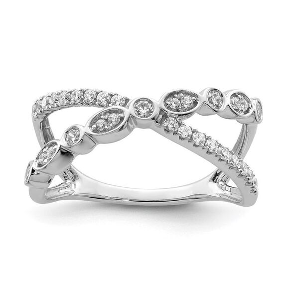 Kazi Luxury 14k White Gold Polished Criss Cross Diamond Ring